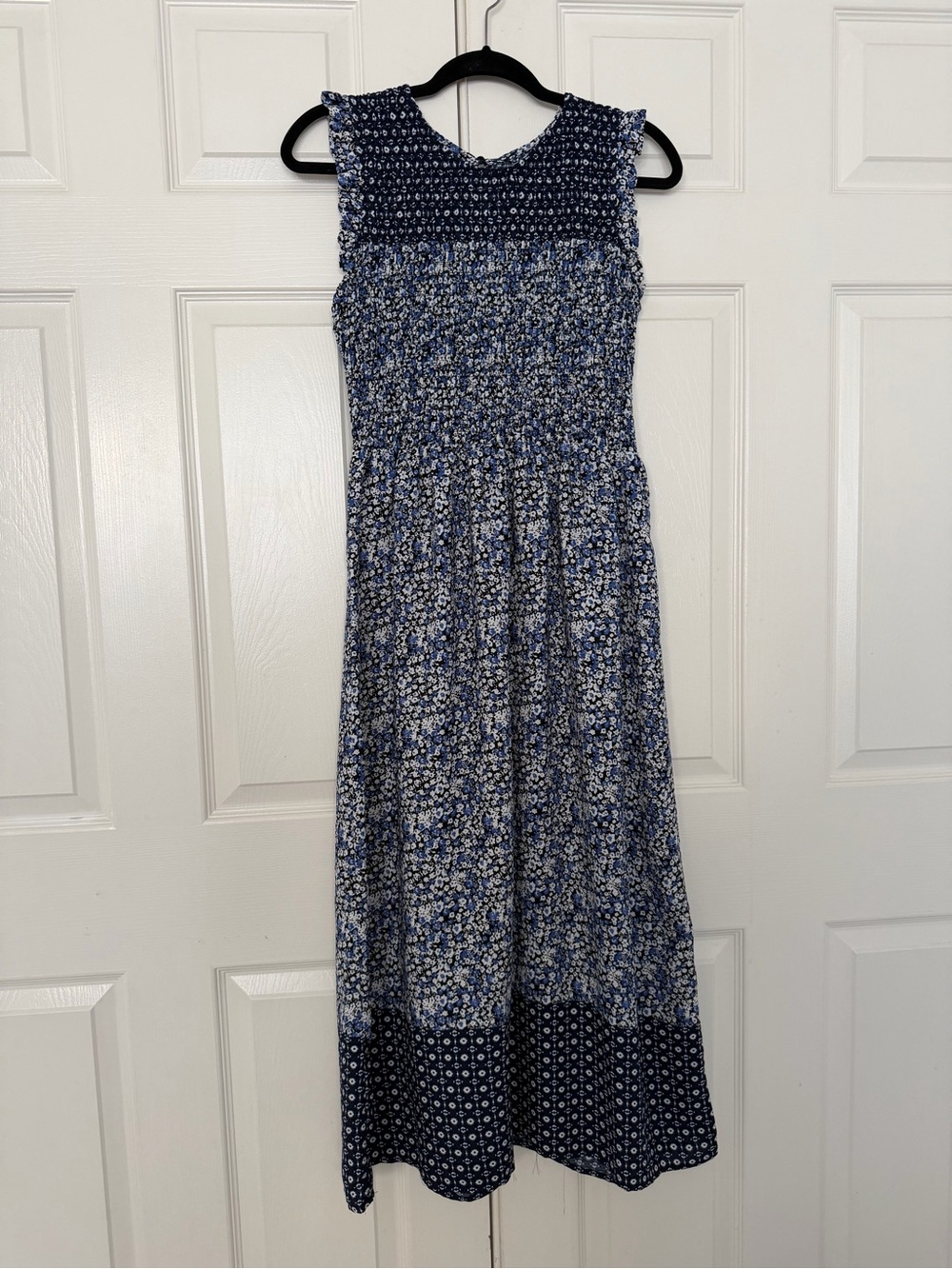 Smocked Floral Maxi Dress in Blue